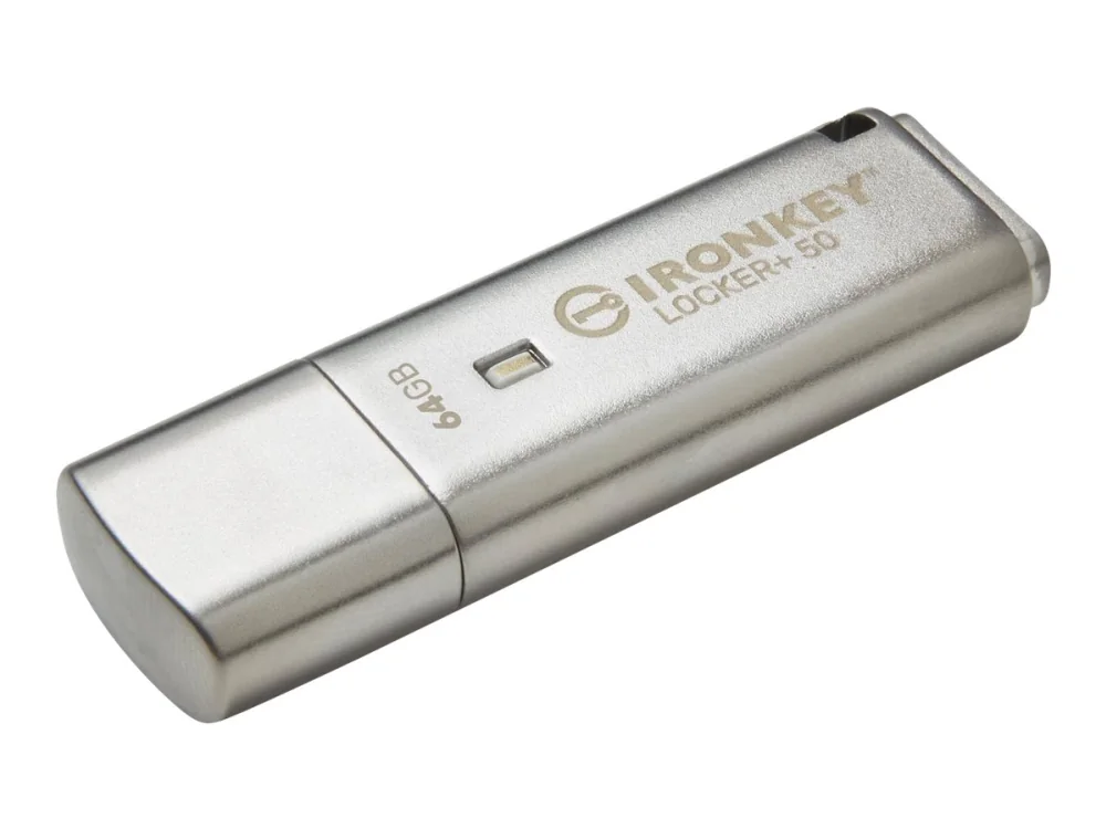 Kingston Technology IronKey 64 Gt IKLP50 AES USB, 256-bittinen salaus, 64 GB, USB A-tyyppi, 3.2 Gen 1 (3.1 Gen 1), 145 MB/s, Suojus, Hopea